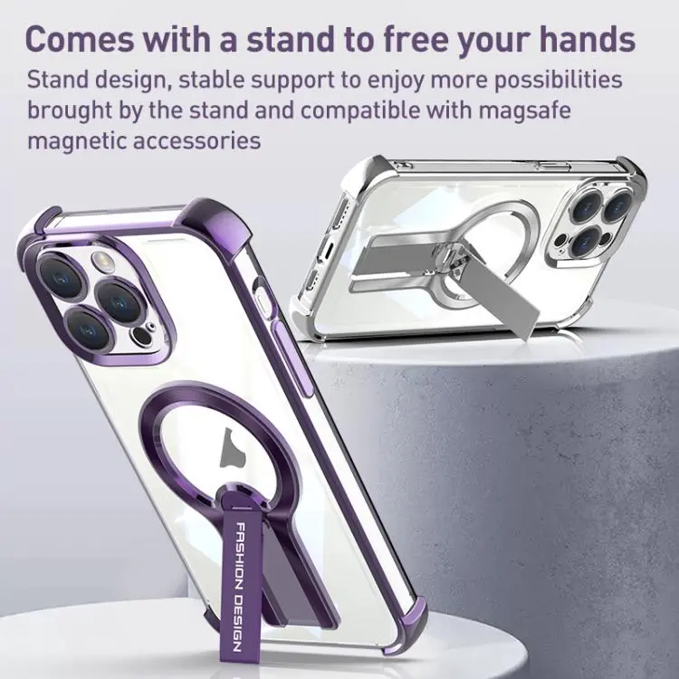 Shockproof Electroplating MagSafe Holder Phone Case For Iphone 16, 16 Plus, 16 Pro, 16 Pro Max - Image 7